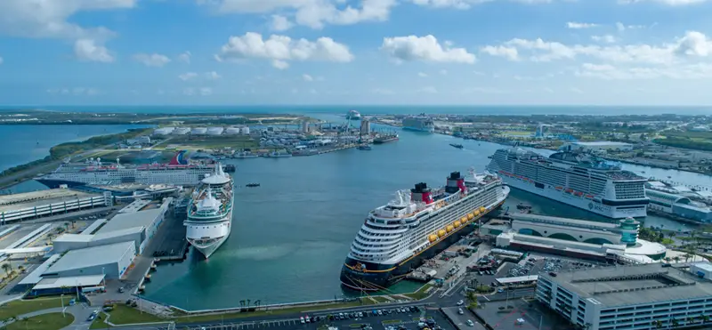 Port Canaveral cruise terminal with Orlando transportation van